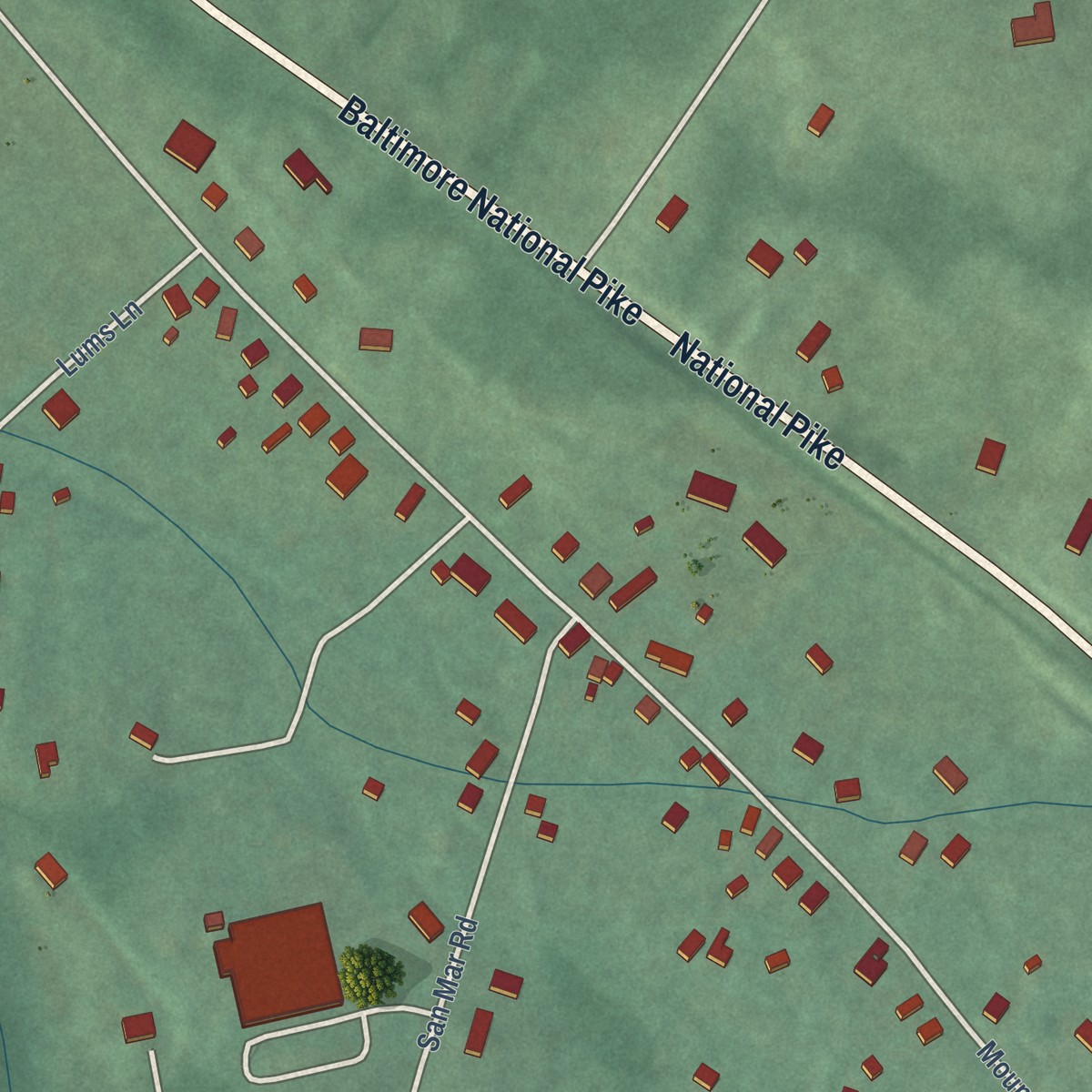 Second close-up of the map of Mount Lena, Maryland print showing more streets and buildings