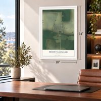 Mount Leonard, Missouri map, 18 x 24 inch print in a white frame in a home office