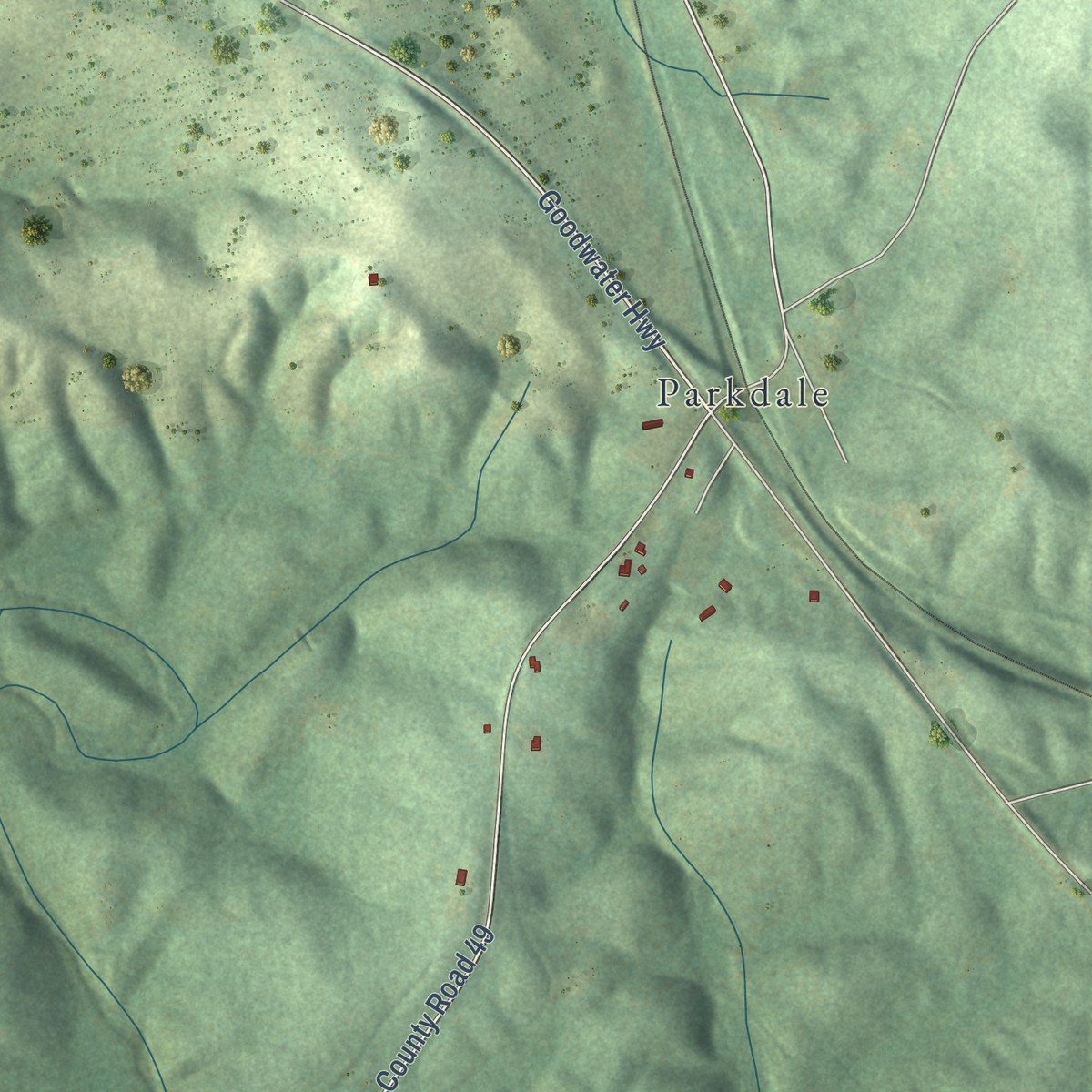 Second close-up of the map of Mount Olive, Alabama print showing more streets and buildings