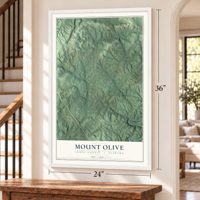 Mount Olive, Alabama map, 24 x 36 inch print in a white frame by a staircase