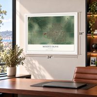 Mount Olive, Illinois map, 18 x 24 inch print in a white frame in a home office