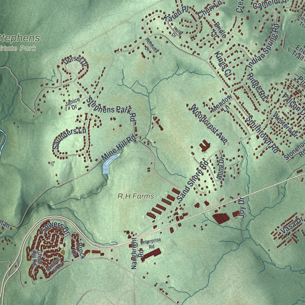 Second close-up of the map of Mount Olive, New Jersey print showing more streets and buildings