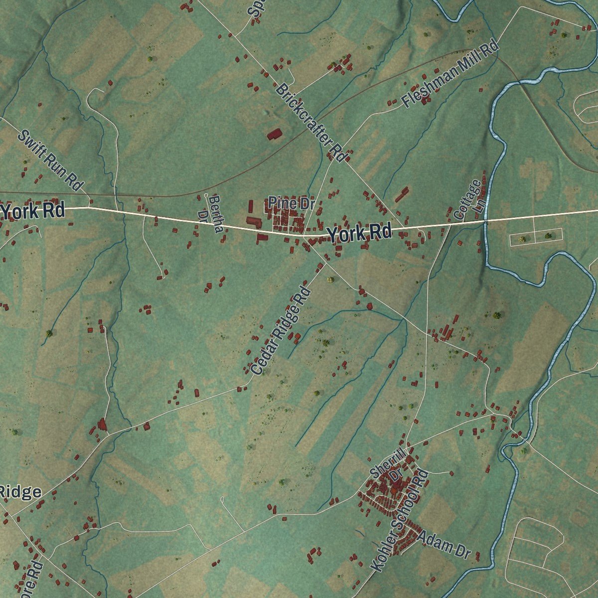 Second close-up of the map of Mount Pleasant, Adams County, Pennsylvania print showing more streets and buildings