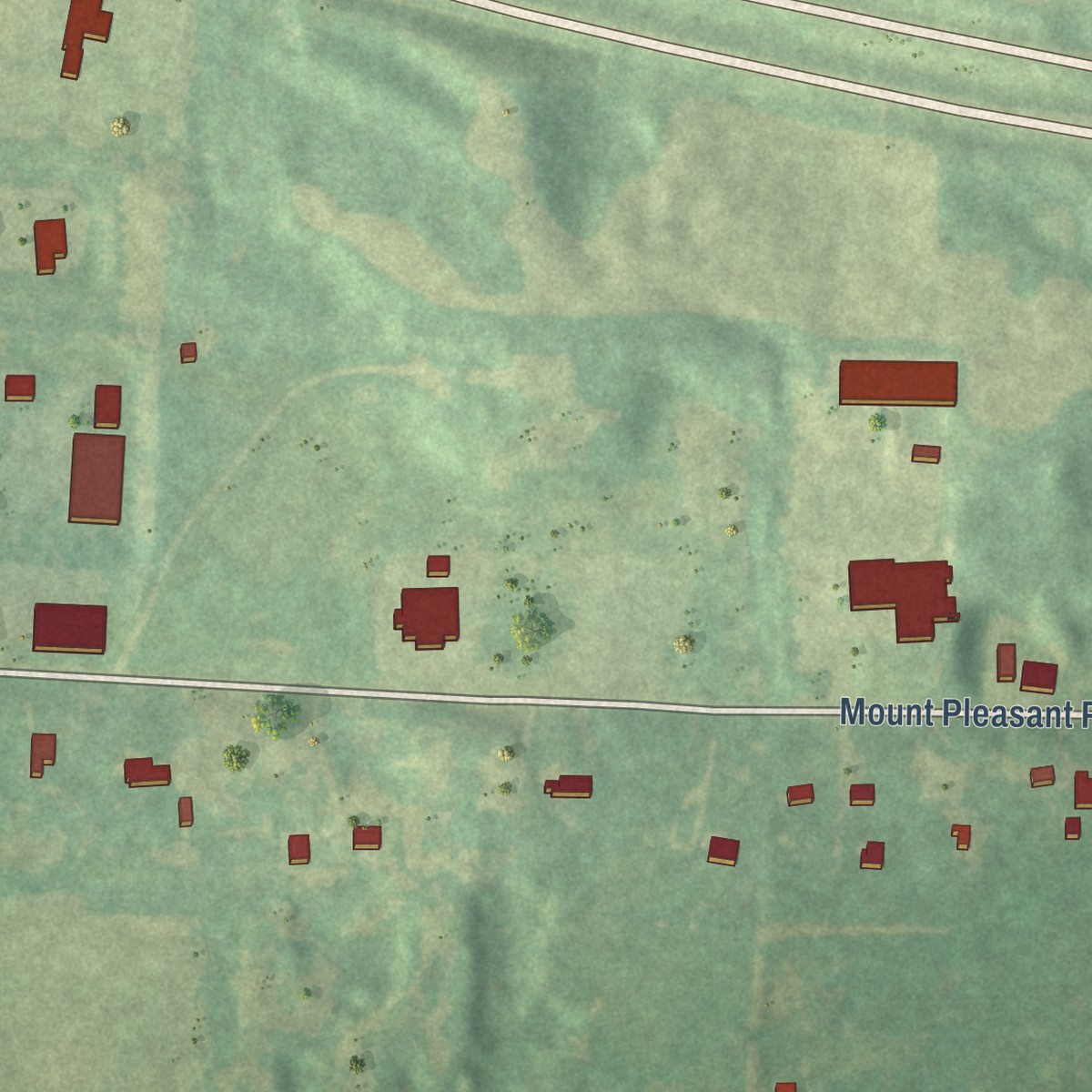 Second close-up of the map of Mount Pleasant, Mississippi print showing more streets and buildings