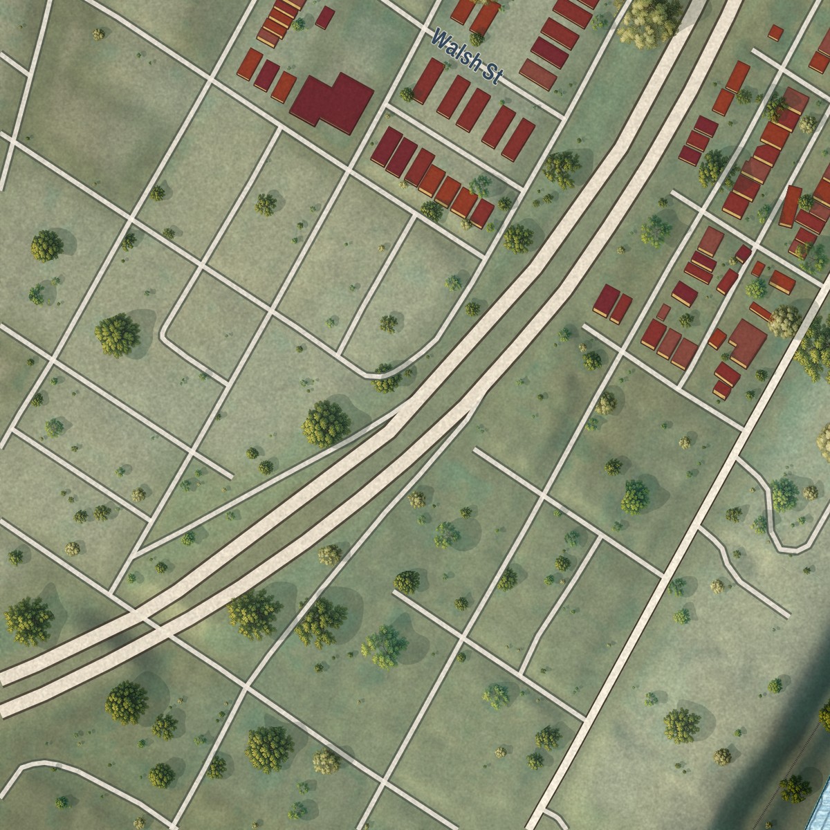 Second close-up of the map of Mount Pleasant, Missouri print showing more streets and buildings