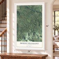 Mount Pleasant, Virginia map, 24 x 36 inch print in a white frame by a staircase