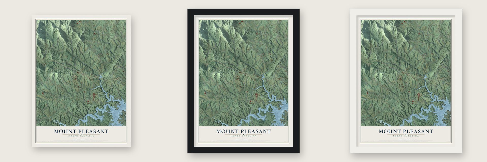 Mount Pleasant, Wilkes County, North Carolina map unframed, in a black wood frame and in a white wood frame