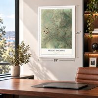 Mount Pocono, Pennsylvania map, 18 x 24 inch print in a white frame in a home office