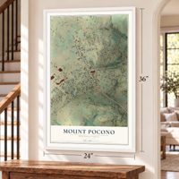 Mount Pocono, Pennsylvania map, 24 x 36 inch print in a white frame by a staircase