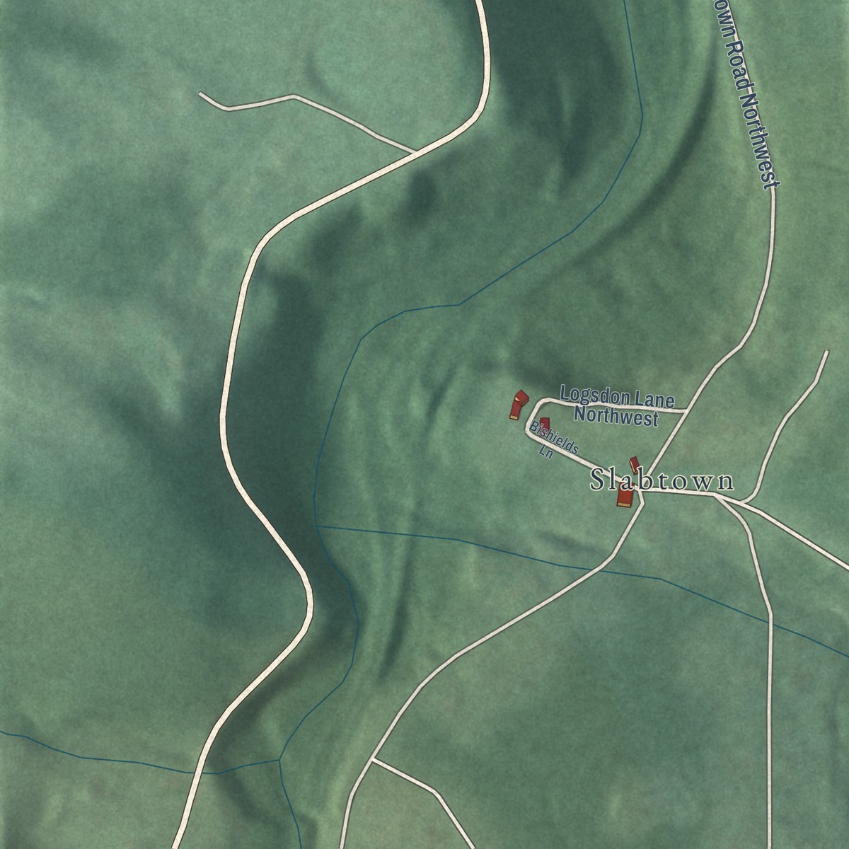 Second close-up of the map of Mount Savage, Maryland print showing more streets and buildings