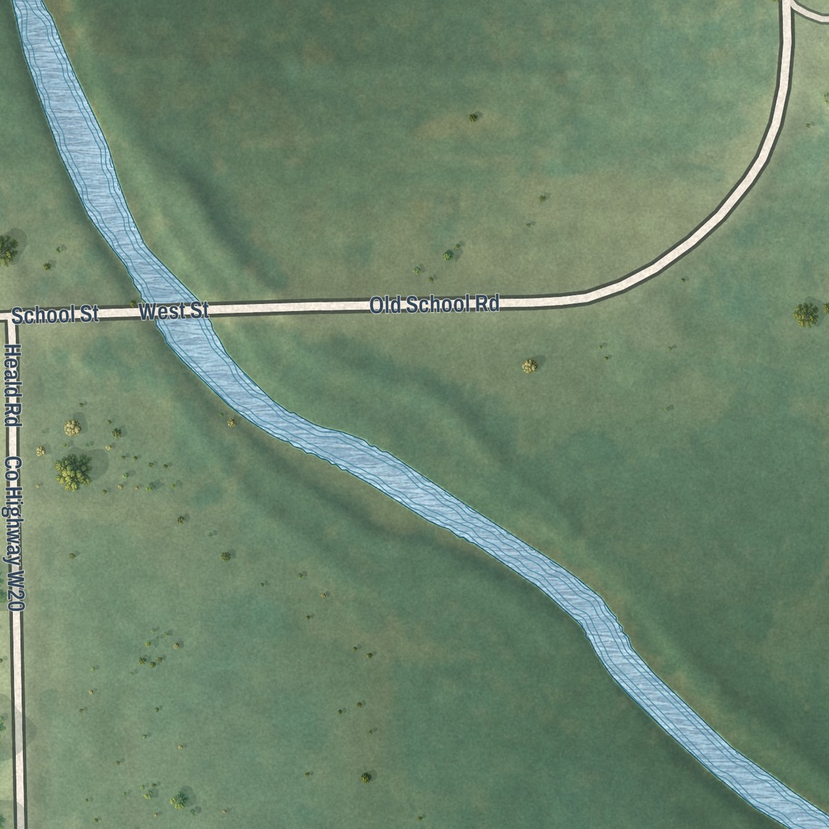 Second close-up of the map of Mount Sterling, Iowa print showing more streets and buildings