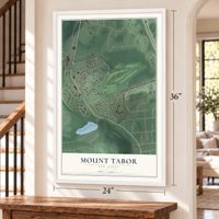 Mount Tabor, New Jersey map, 24 x 36 inch print in a white frame by a staircase