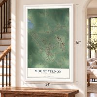 Mount Vernon, Georgia map, 24 x 36 inch print in a white frame by a staircase