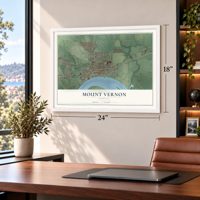Mount Vernon, Indiana map, 18 x 24 inch print in a white frame in a home office