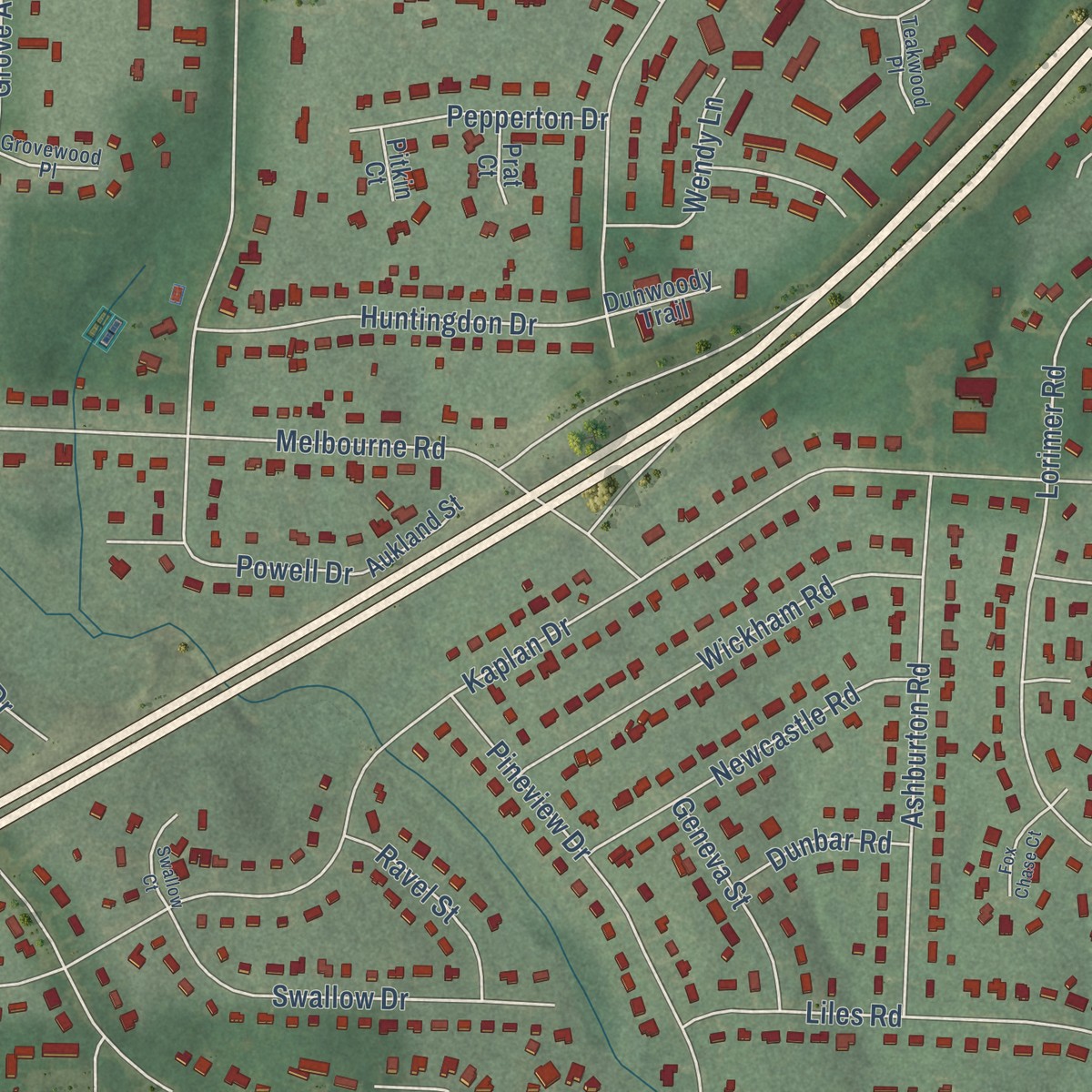 Second close-up of the map of Mount Vernon, North Carolina print showing more streets and buildings