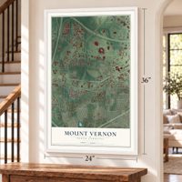 Mount Vernon, North Carolina map, 24 x 36 inch print in a white frame by a staircase