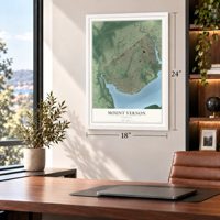 Mount Vernon, Virginia map, 18 x 24 inch print in a white frame in a home office