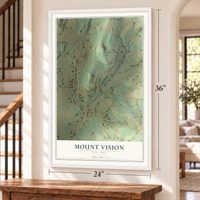 Mount Vision, New York map, 24 x 36 inch print in a white frame by a staircase
