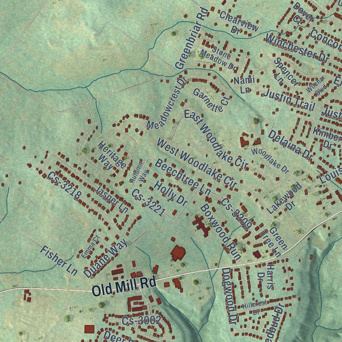 Second close-up of the map of Mount Washington, Kentucky print showing more streets and buildings
