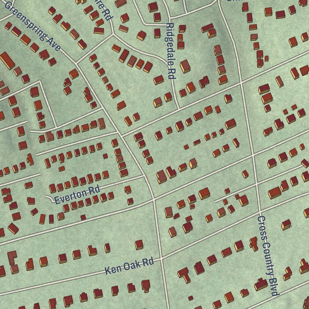 Second close-up of the map of Mount Washington, Maryland print showing more streets and buildings