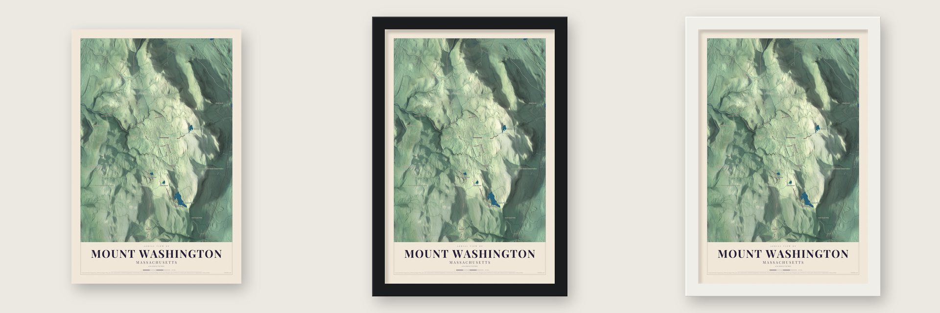 Mount Washington, Massachusetts map unframed, in a black wood frame and in a white wood frame