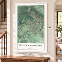 Mount Washington, Ohio map, 24 x 36 inch print in a white frame by a staircase