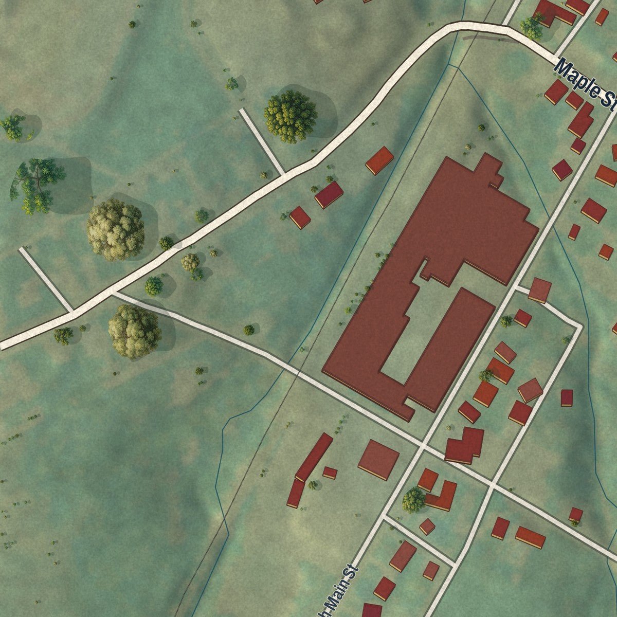 Second close-up of the map of Mount Wolf, Pennsylvania print showing more streets and buildings