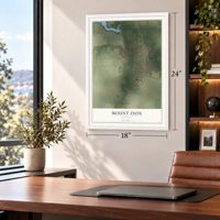 Mount Zion, Illinois map, 18 x 24 inch print in a white frame in a home office