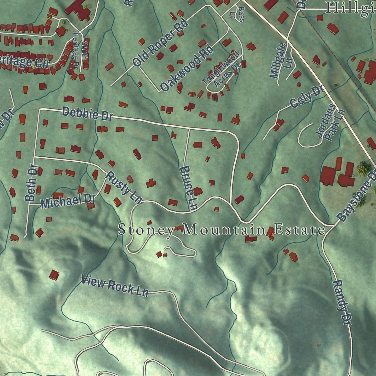 Second close-up of the map of Mountain Home, North Carolina print showing more streets and buildings