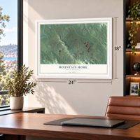 Mountain Home, North Carolina map, 18 x 24 inch print in a white frame in a home office