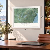 Mountain Lakes, New Jersey map, 18 x 24 inch print in a white frame in a home office