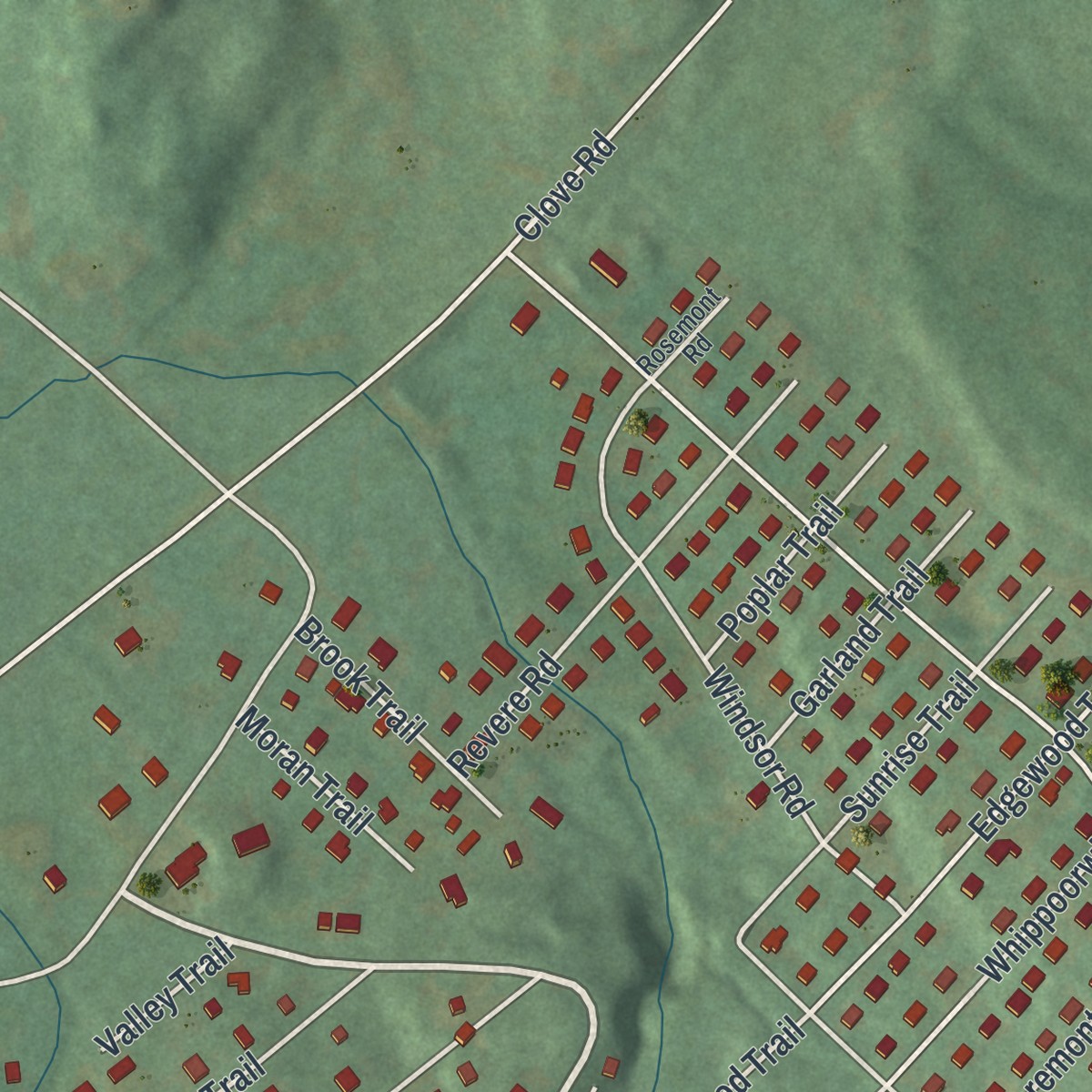 Second close-up of the map of Mountain Lodge Park, New York print showing more streets and buildings