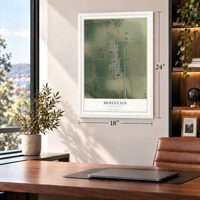 Mountain, North Dakota map, 18 x 24 inch print in a white frame in a home office