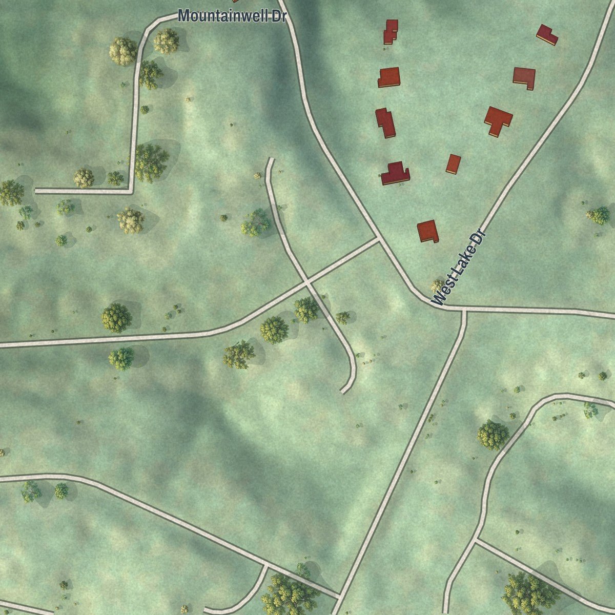 Second close-up of the map of Mountain Park, Georgia print showing more streets and buildings