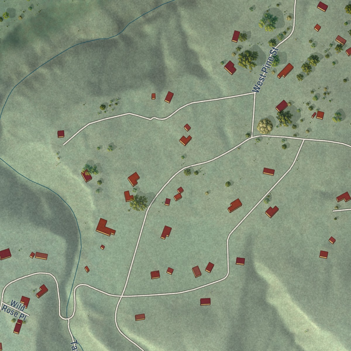 Second close-up of the map of Mountain Plains, South Dakota print showing more streets and buildings