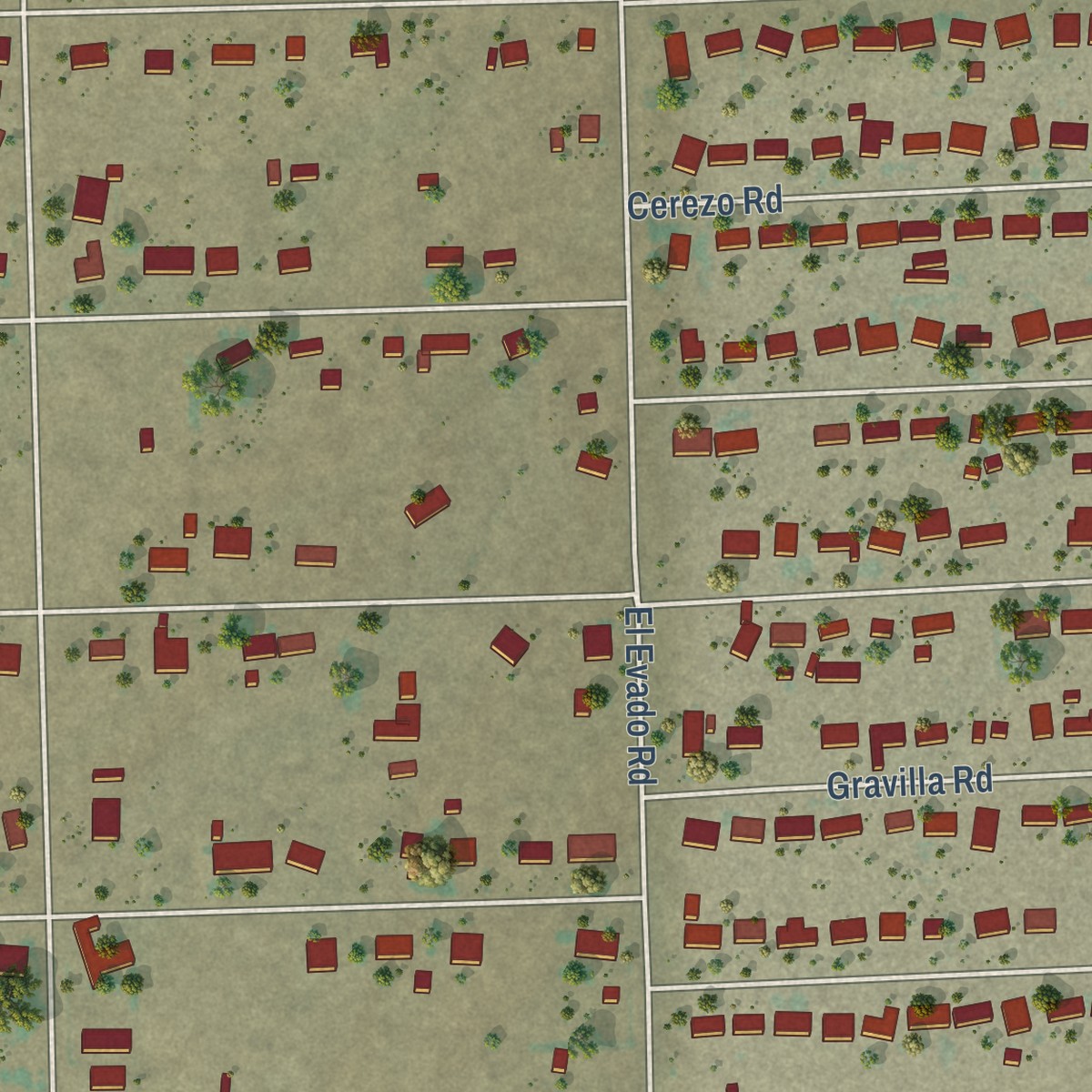 Second close-up of the map of Mountain View Acres, California print showing more streets and buildings