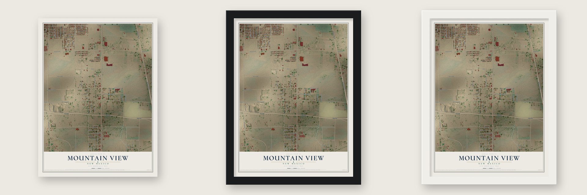 Mountain View, Chaves County, New Mexico map unframed, in a black wood frame and in a white wood frame