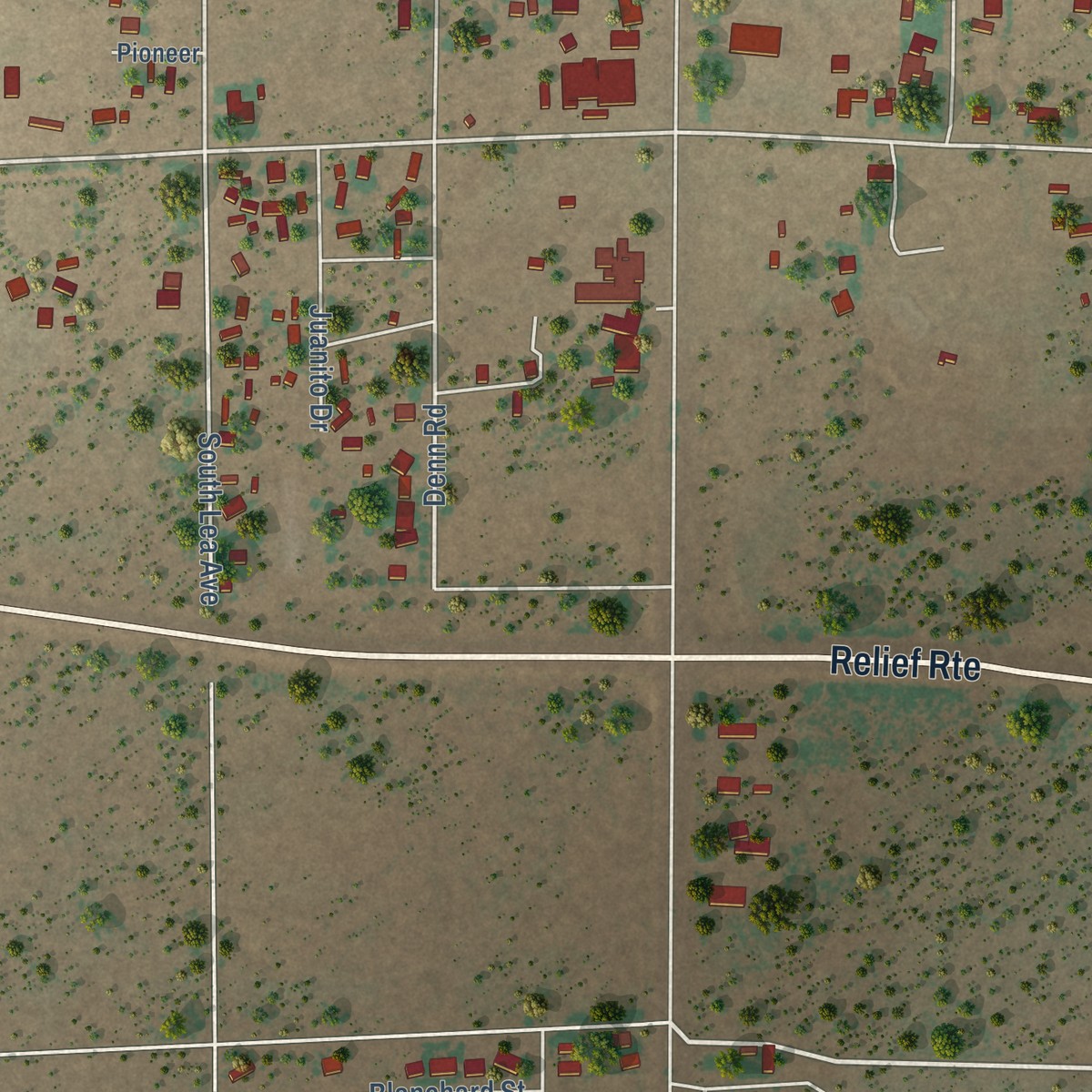 Second close-up of the map of Mountain View, Chaves County, New Mexico print showing more streets and buildings