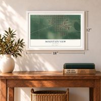 Mountain View, Oklahoma map, 12 x 18 inch print in a white frame in an entryway