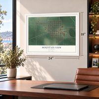 Mountain View, Oklahoma map, 18 x 24 inch print in a white frame in a home office