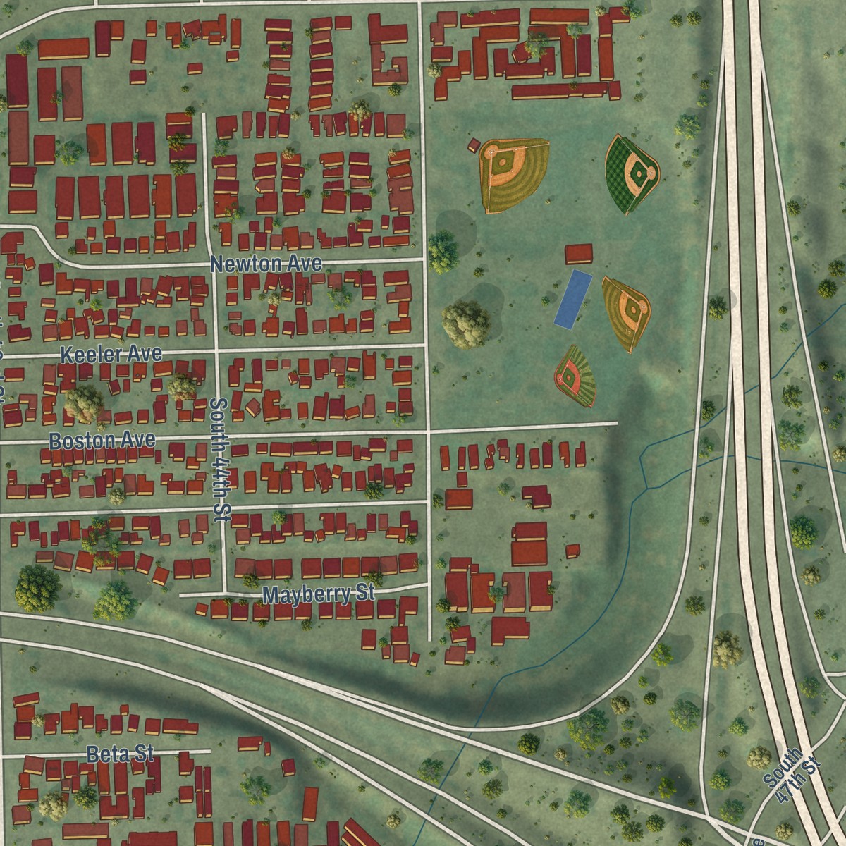 Second close-up of the map of Mountain View, San Diego, California print showing more streets and buildings