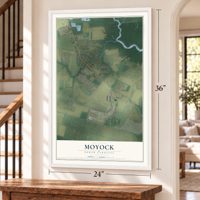 Moyock, North Carolina map, 24 x 36 inch print in a white frame by a staircase