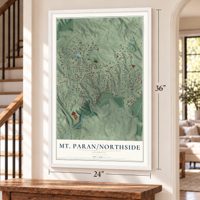 Mt. Paran-Northside, Georgia map, 24 x 36 inch print in a white frame by a staircase