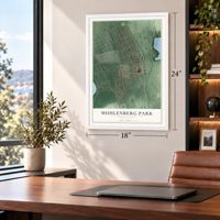 Muhlenberg Park, Pennsylvania map, 18 x 24 inch print in a white frame in a home office