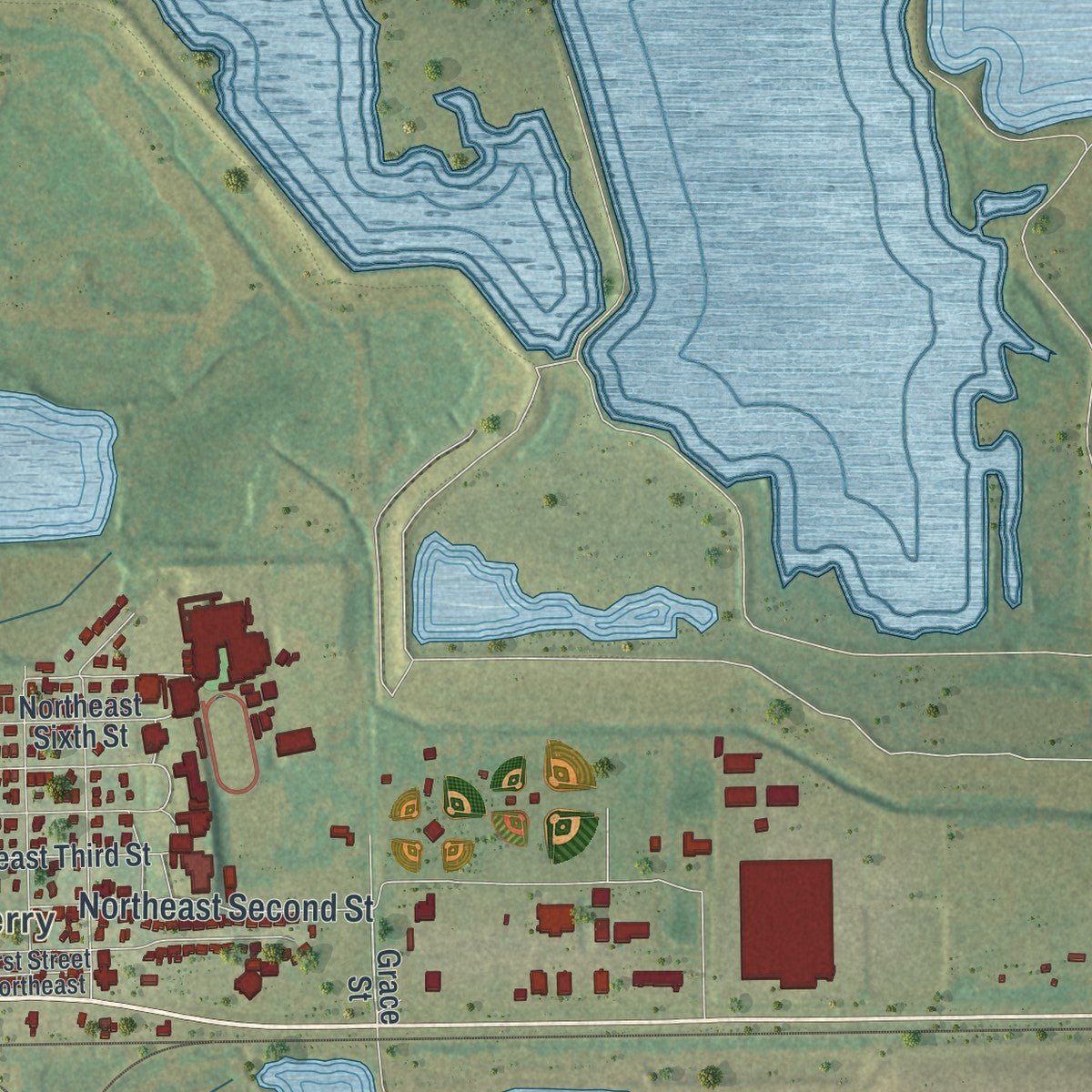 Second close-up of the map of Mulberry, Florida print showing more streets and buildings