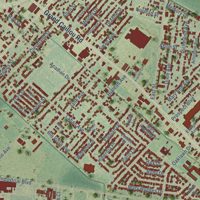 Second close-up of the map of Mulberry, Louisiana print showing more streets and buildings