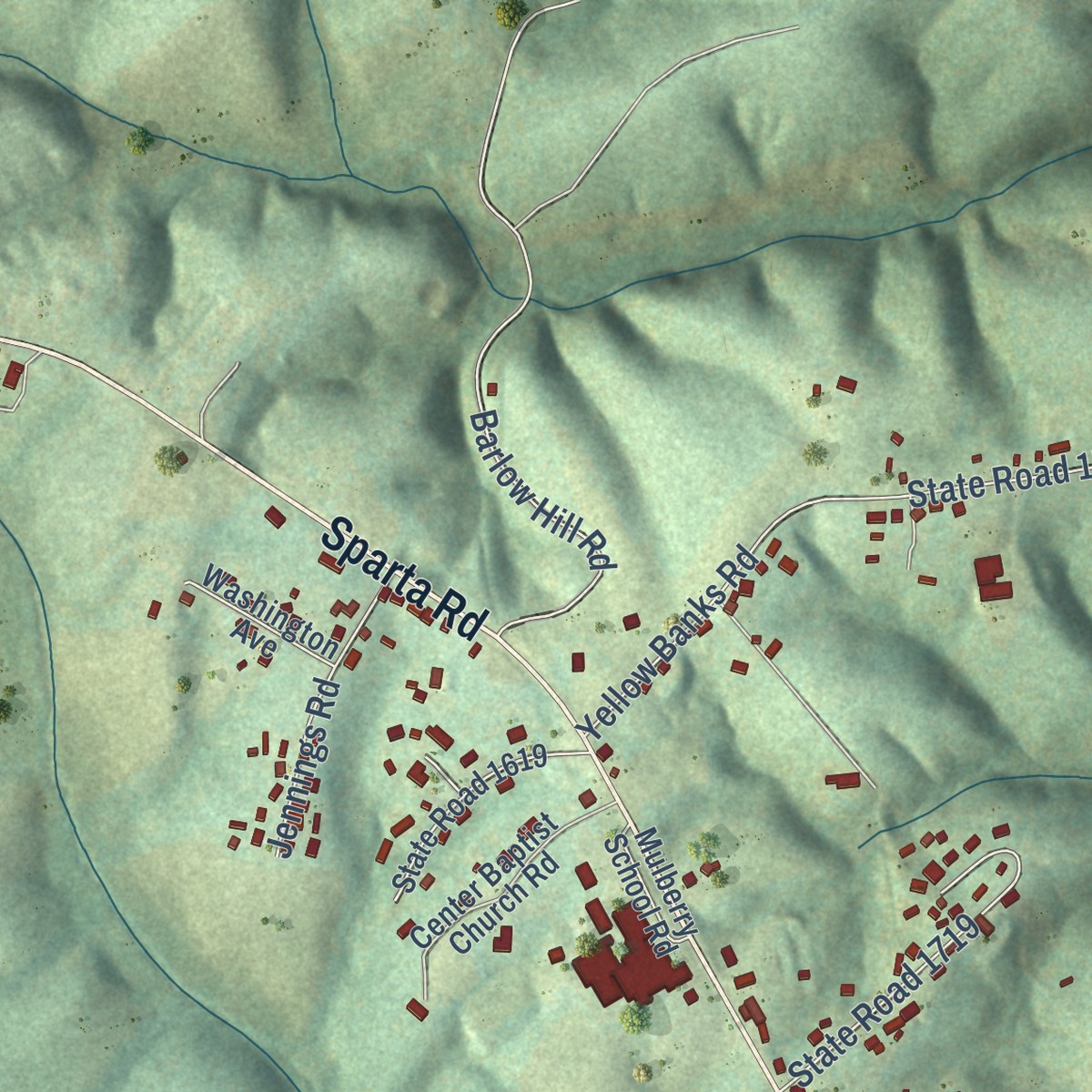 Second close-up of the map of Mulberry, North Carolina print showing more streets and buildings
