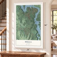 Mulga, Alabama map, 24 x 36 inch print in a white frame by a staircase