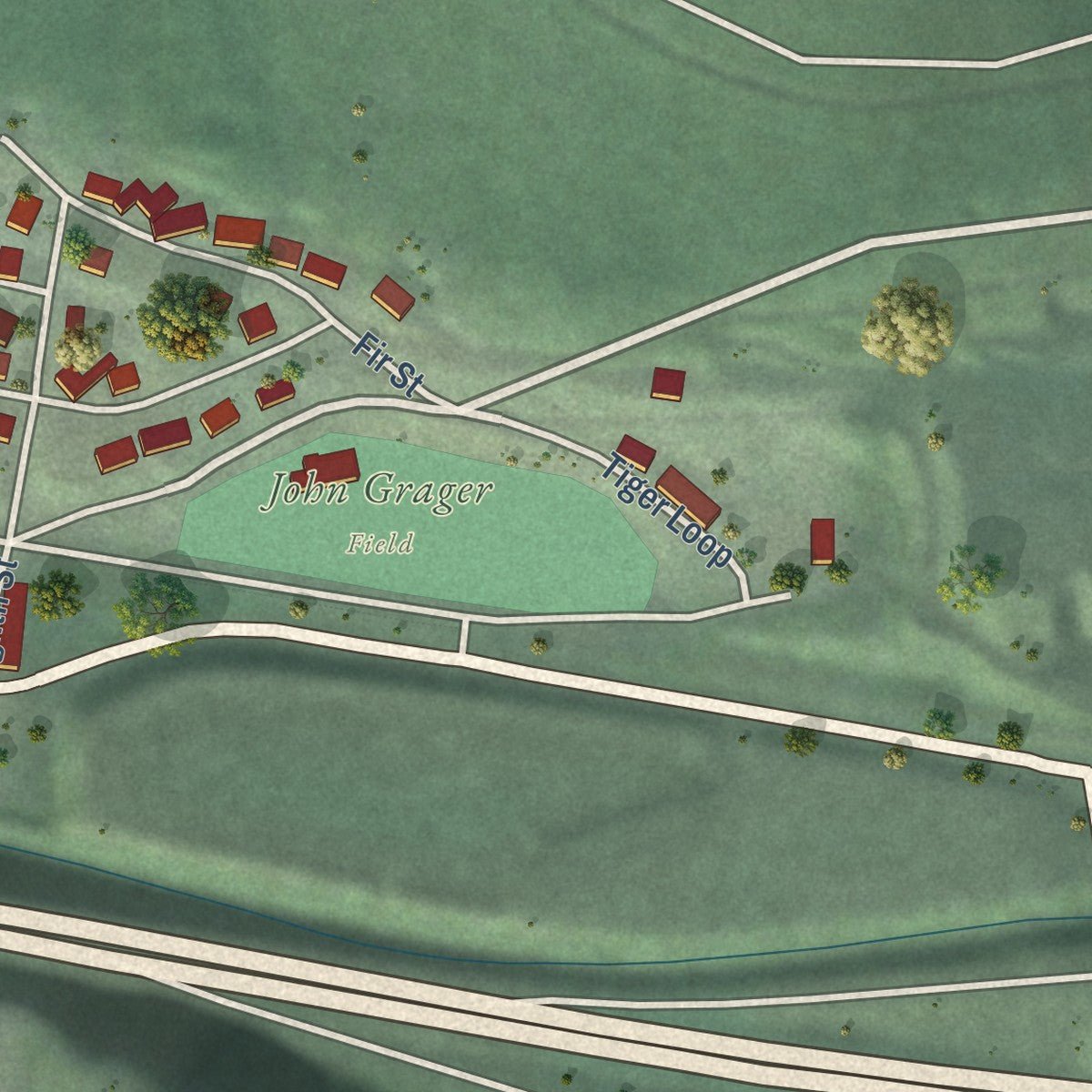 Second close-up of the map of Mullan, Idaho print showing more streets and buildings