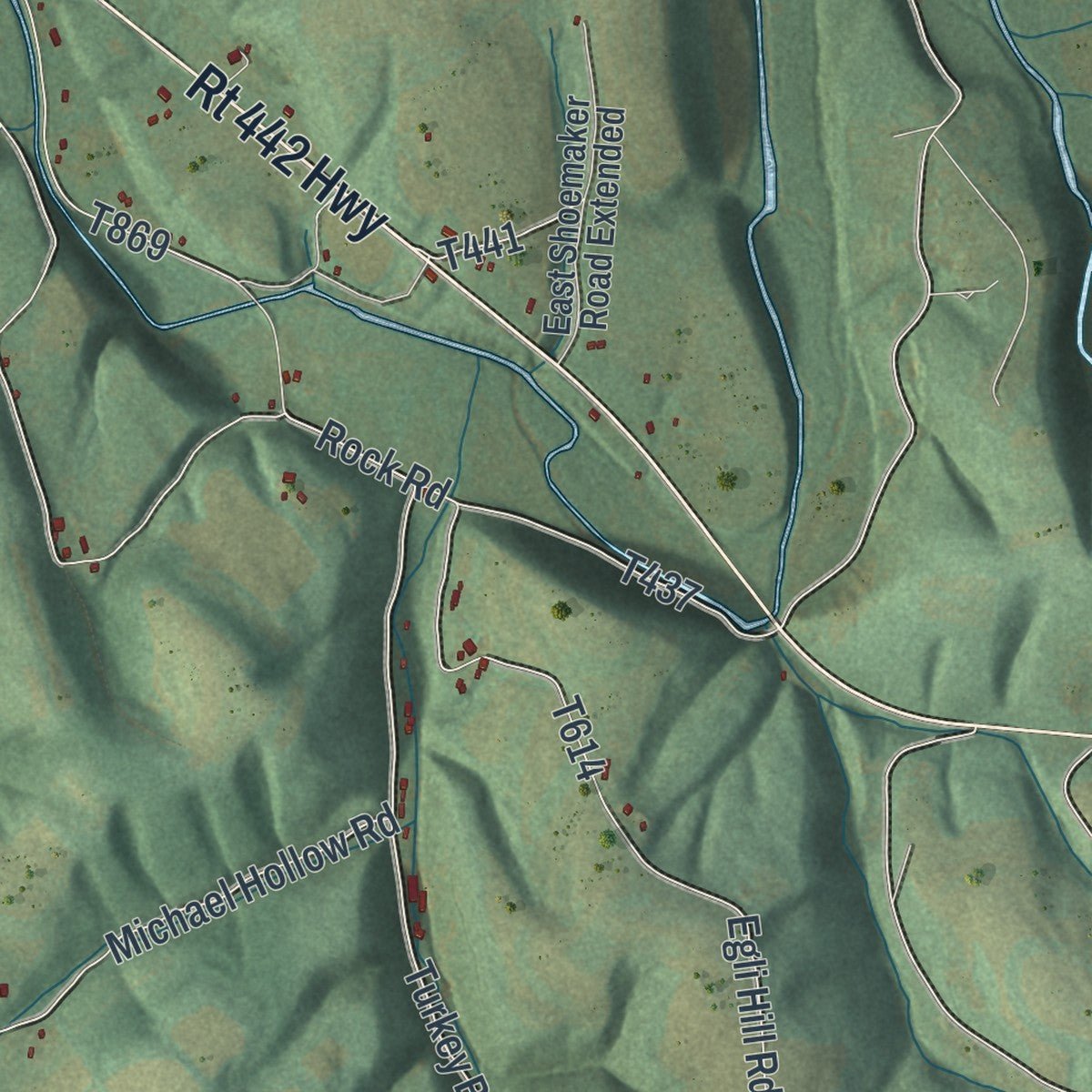 Second close-up of the map of Muncy Creek, Pennsylvania print showing more streets and buildings